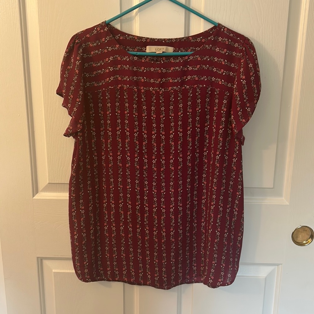LOFT Flutter sleeve floral stripe blouse